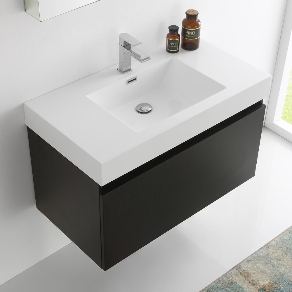 Fresca Mezzo 36" Black Wall Hung Modern Bathroom Vanity w/ Medicine Cabinet