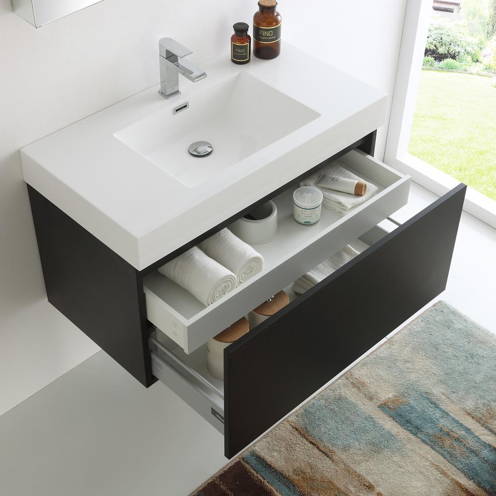 Fresca Mezzo 36" Black Wall Hung Modern Bathroom Vanity w/ Medicine Cabinet