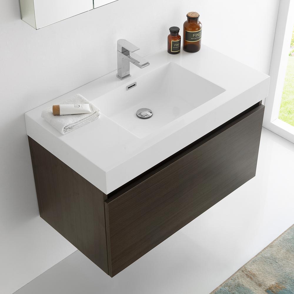 Fresca Mezzo 36" Gray Oak Wall Hung Modern Bathroom Vanity w/ Medicine Cabinet