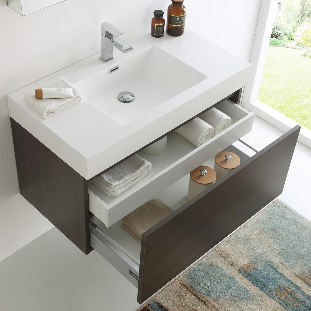 Fresca Mezzo 36" Gray Oak Wall Hung Modern Bathroom Vanity w/ Medicine Cabinet
