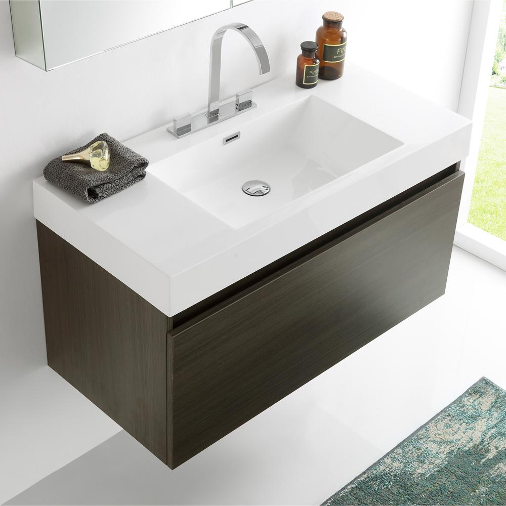 Fresca Mezzo 39" Gray Oak Modern Bathroom Vanity w/ Medicine Cabinet