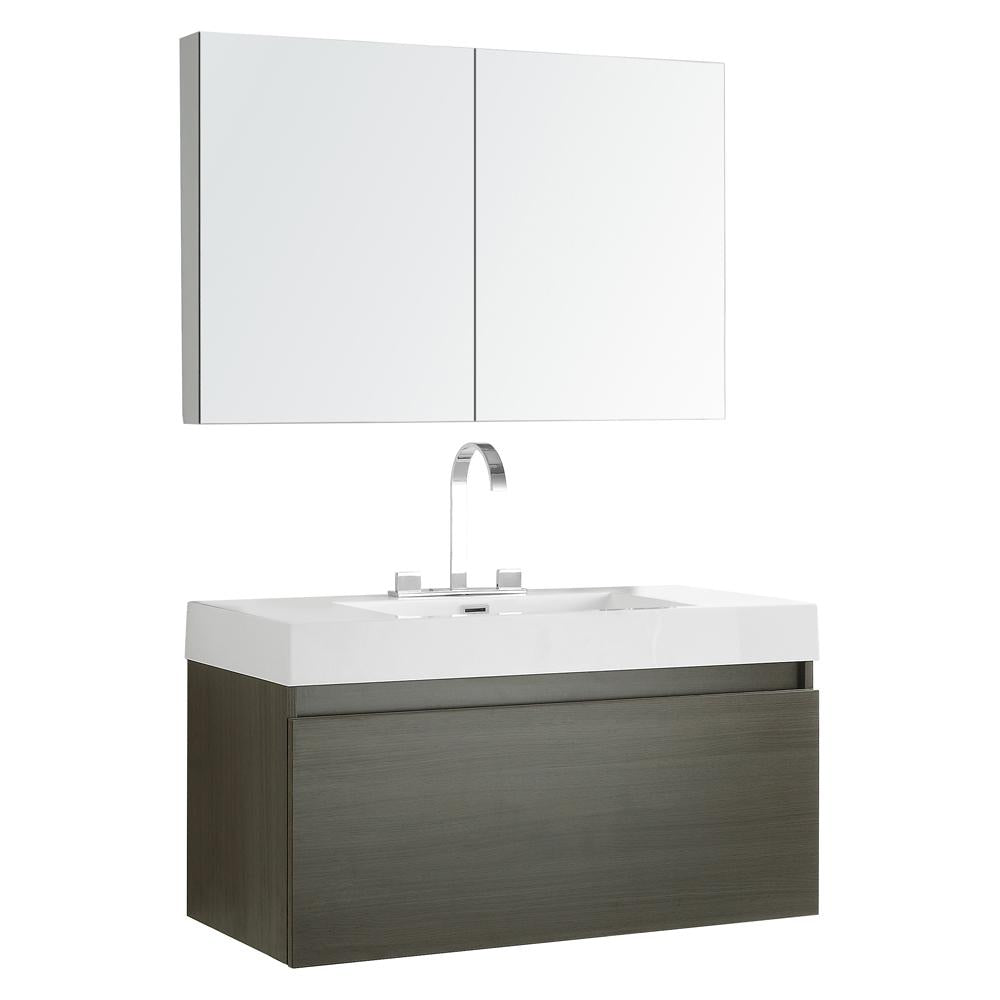Fresca Mezzo 39" Gray Oak Modern Bathroom Vanity w/ Medicine Cabinet