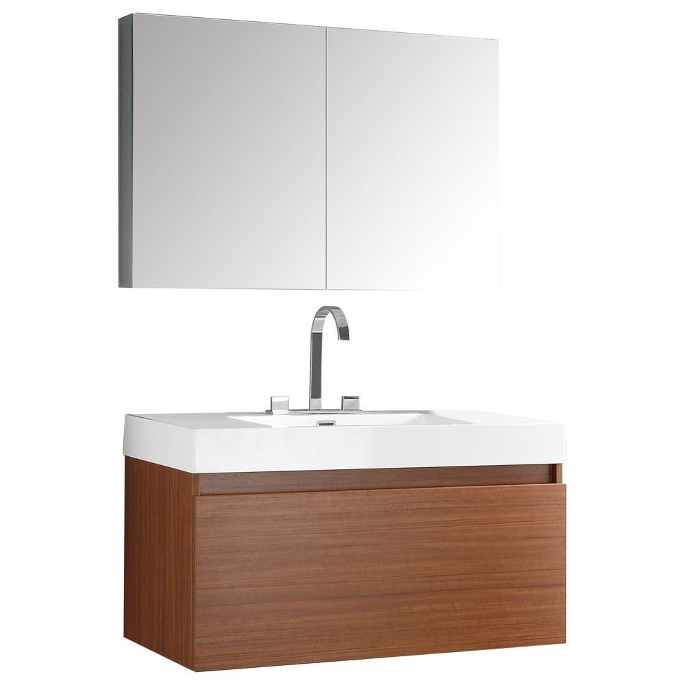 Fresca Mezzo 39" Teak Modern Bathroom Vanity w/ Medicine Cabinet