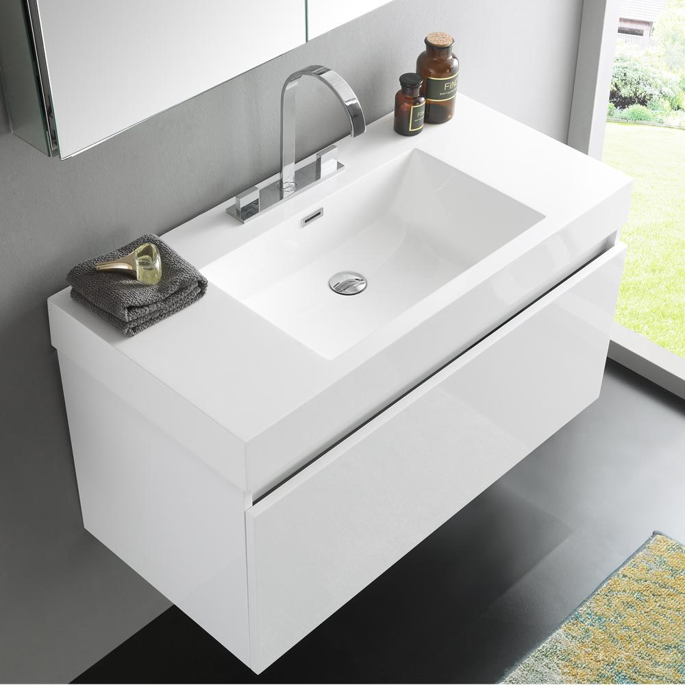 Fresca Mezzo 39" White Modern Bathroom Vanity w/ Medicine Cabinet