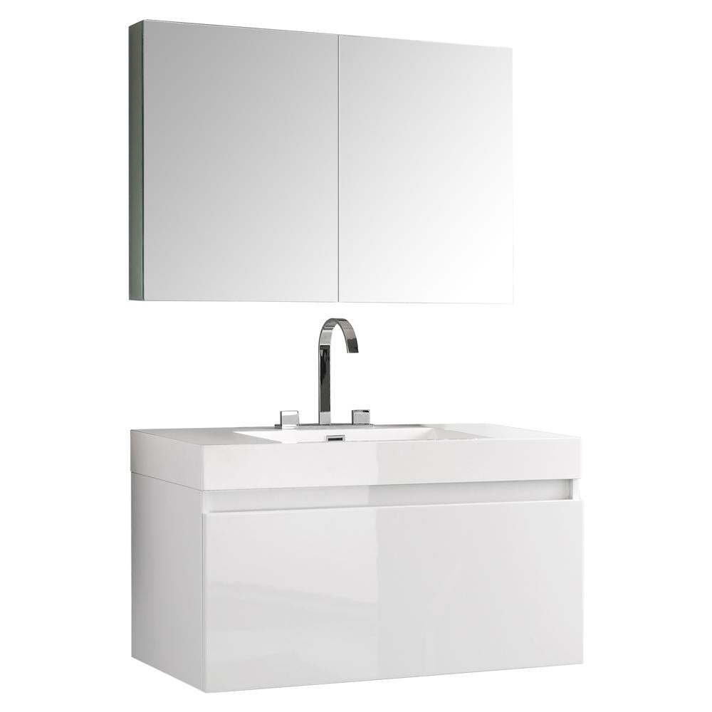 Fresca Mezzo 39" White Modern Bathroom Vanity w/ Medicine Cabinet