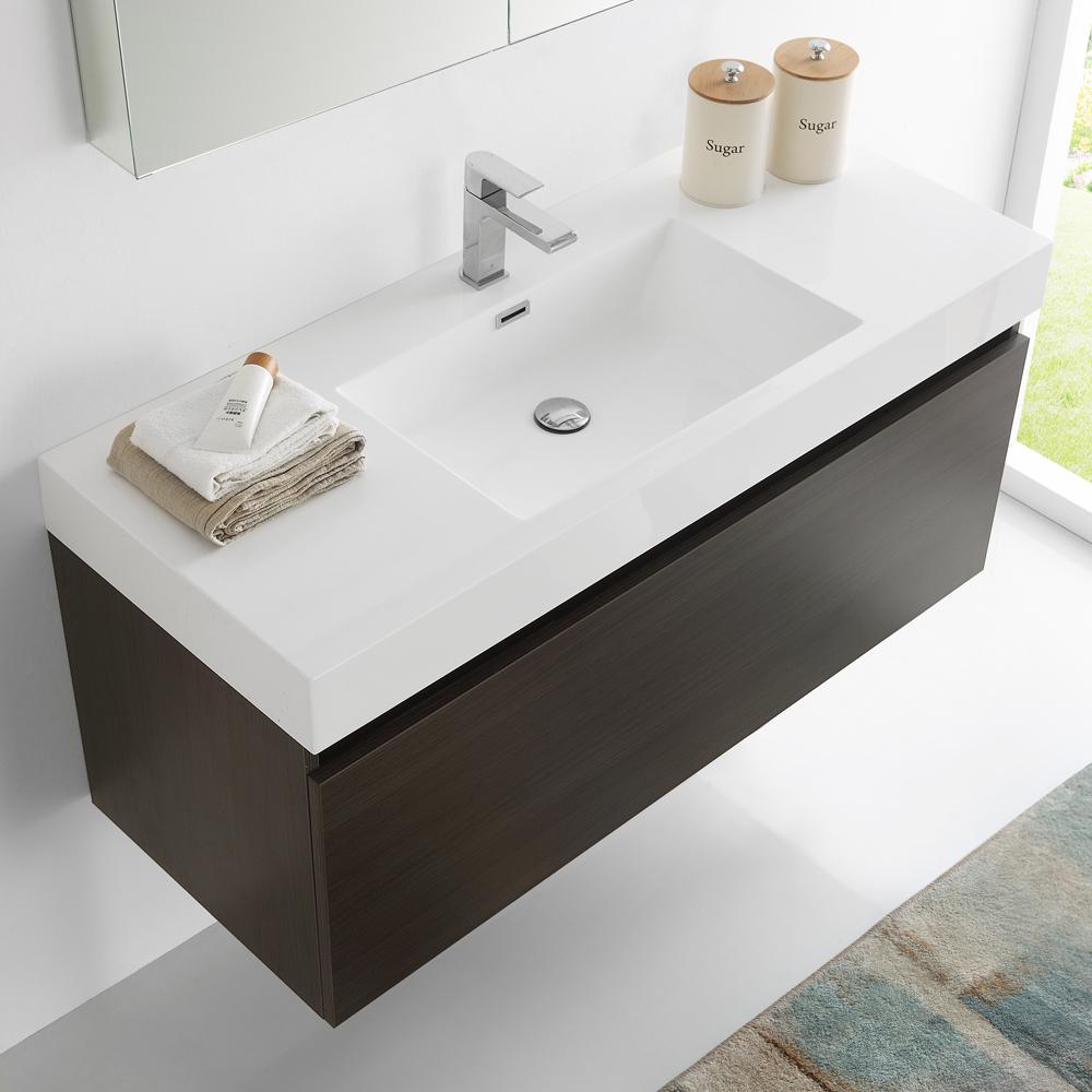 Fresca Mezzo 48" Gray Oak Wall Hung Modern Bathroom Vanity w/ Medicine Cabinet