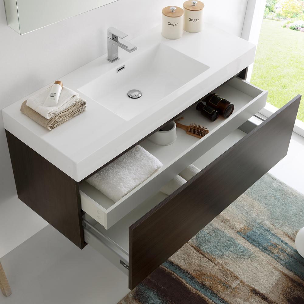 Fresca Mezzo 48" Gray Oak Wall Hung Modern Bathroom Vanity w/ Medicine Cabinet