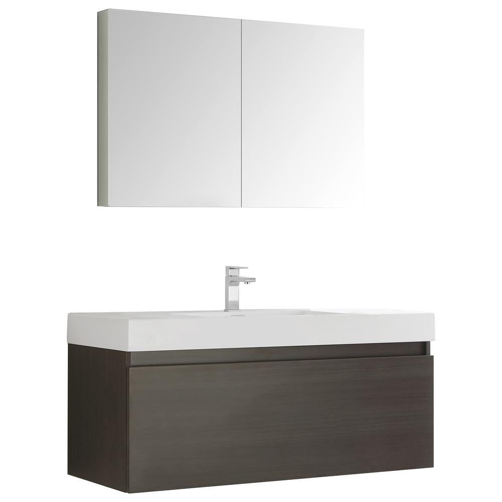 Fresca Mezzo 48" Gray Oak Wall Hung Modern Bathroom Vanity w/ Medicine Cabinet