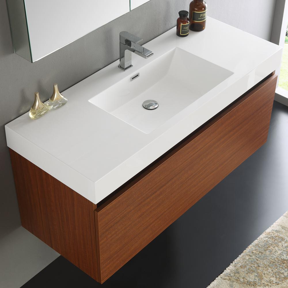 Fresca Mezzo 48" Teak Wall Hung Modern Bathroom Vanity w/ Medicine Cabinet