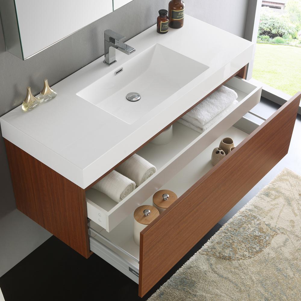 Fresca Mezzo 48" Teak Wall Hung Modern Bathroom Vanity w/ Medicine Cabinet