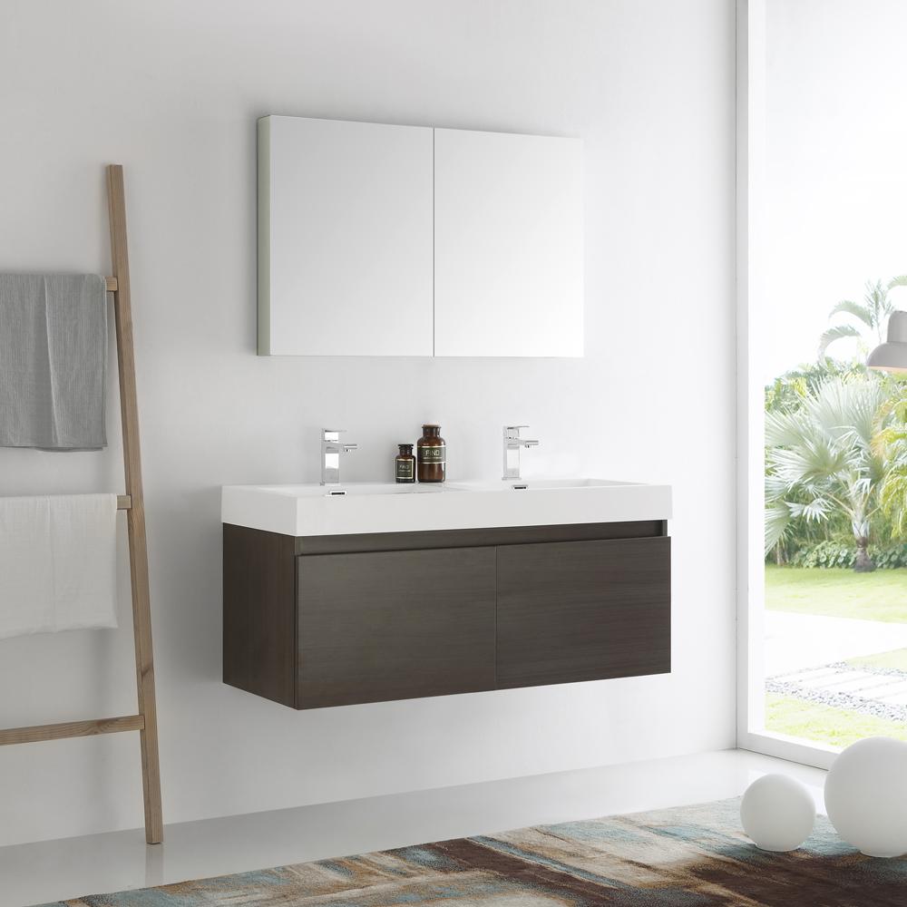 Fresca-Mezzo-48"-Gray-Oak-Wall-Hung-Double-Sink-Modern-Bathroom-Vanity-w/-Medicine-Cabinet-(FVN8012GO)