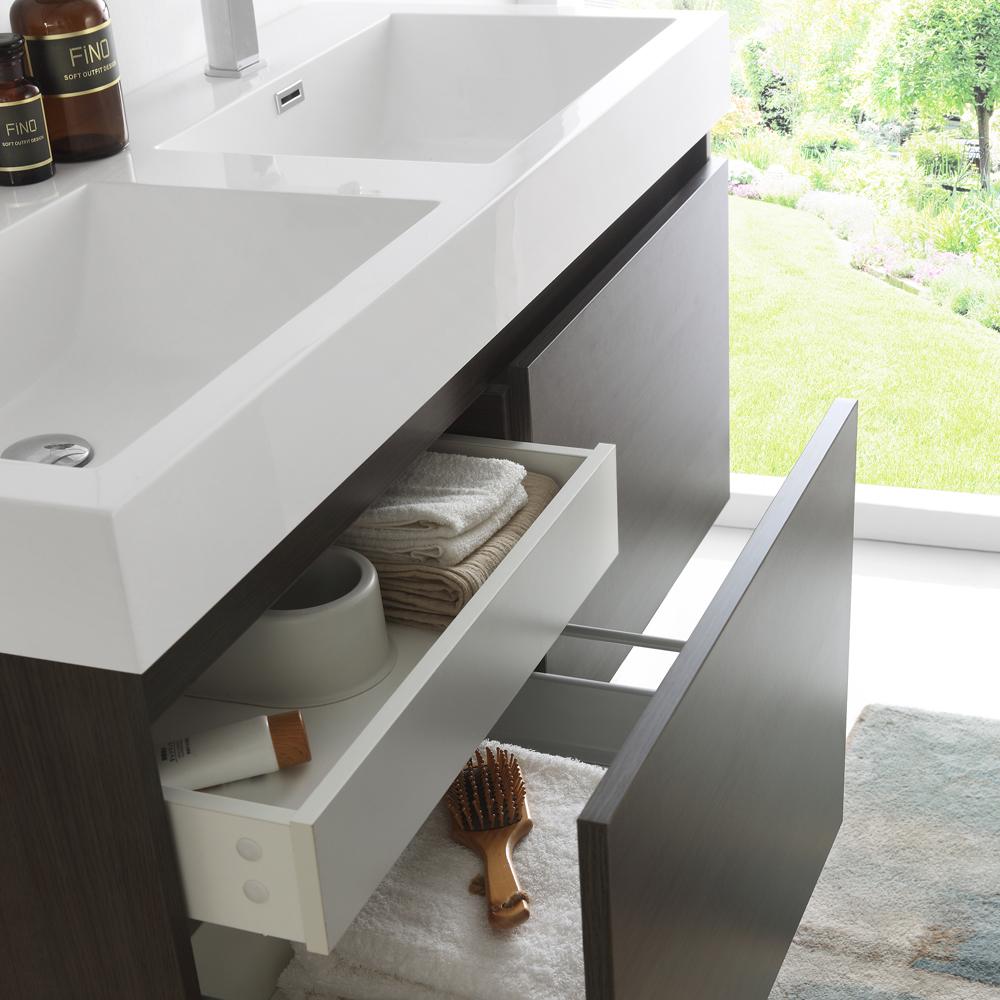 Fresca Mezzo 48" Gray Oak Wall Hung Double Sink Modern Bathroom Vanity w/ Medicine Cabinet