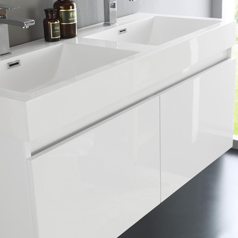 Fresca Mezzo 48" White Wall Hung Double Sink Modern Bathroom Vanity w/ Medicine Cabinet