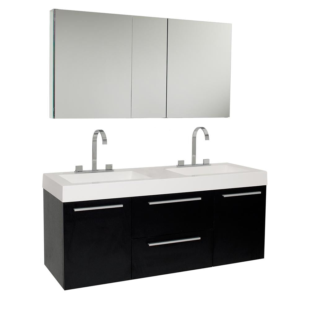 Fresca Opulento 54" Black Modern Double Sink Bathroom Vanity w/ Medicine Cabinet