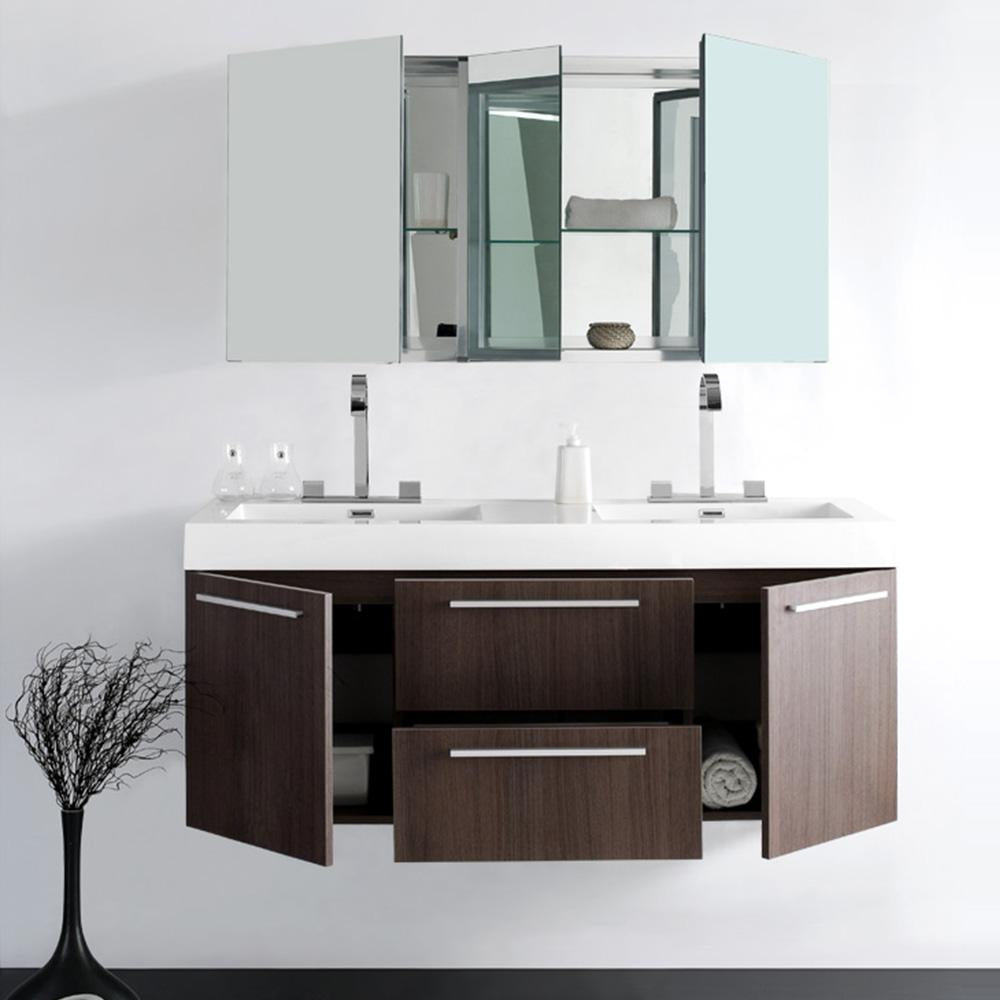 Fresca Opulento 54" Gray Oak Modern Double Sink Bathroom Vanity w/ Medicine Cabinet