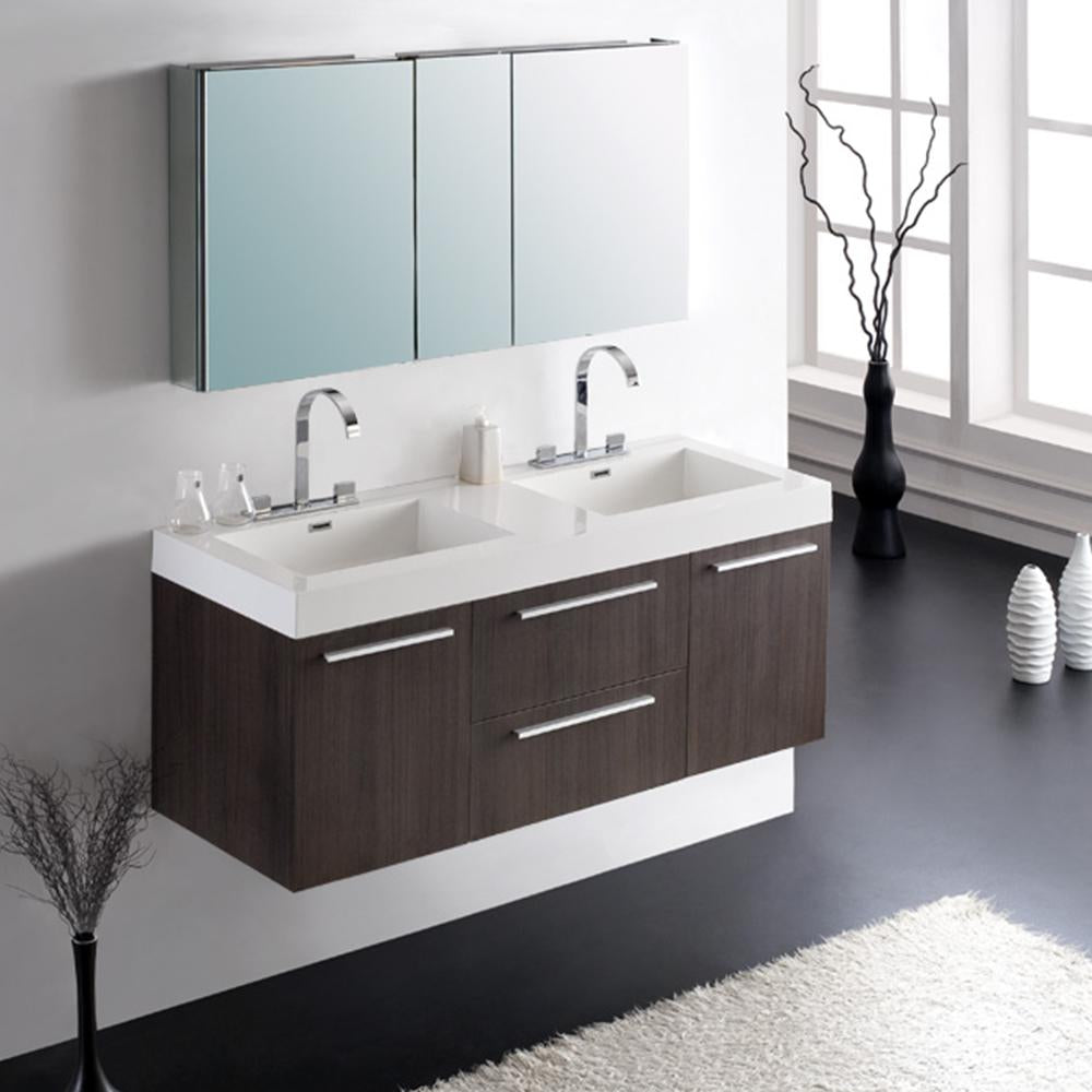 Fresca Opulento 54" Gray Oak Modern Double Sink Bathroom Vanity w/ Medicine Cabinet