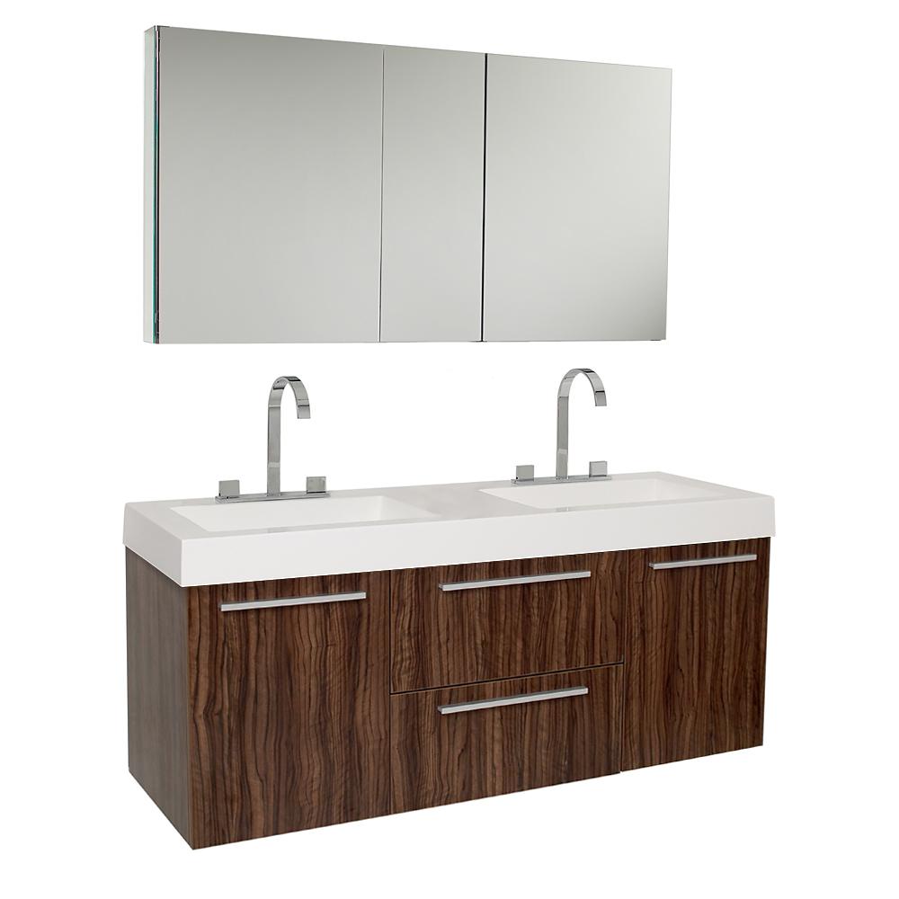 Fresca Opulento 54" Walnut Modern Double Sink Bathroom Vanity w/ Medicine Cabinet