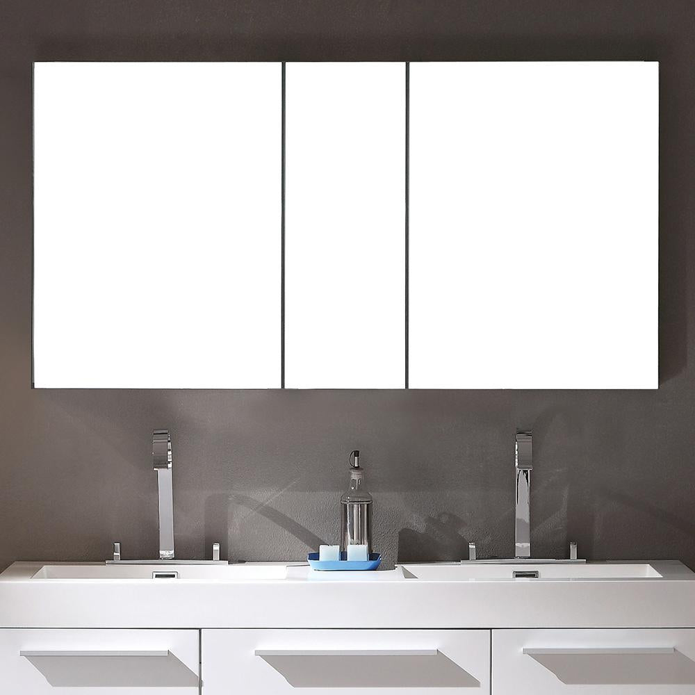 Fresca Opulento 54" White Modern Double Sink Bathroom Vanity w/ Medicine Cabinet