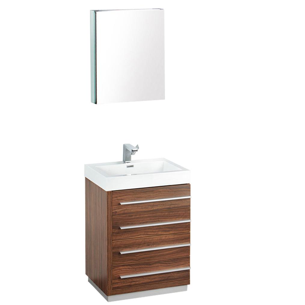 Fresca Livello 24" Walnut Modern Bathroom Vanity w/ Medicine Cabinet