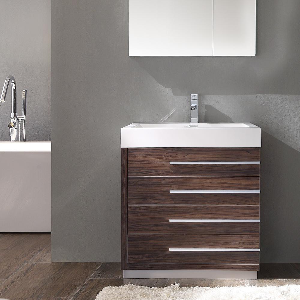Fresca Livello 30" Walnut Modern Bathroom Vanity w/ Medicine Cabinet