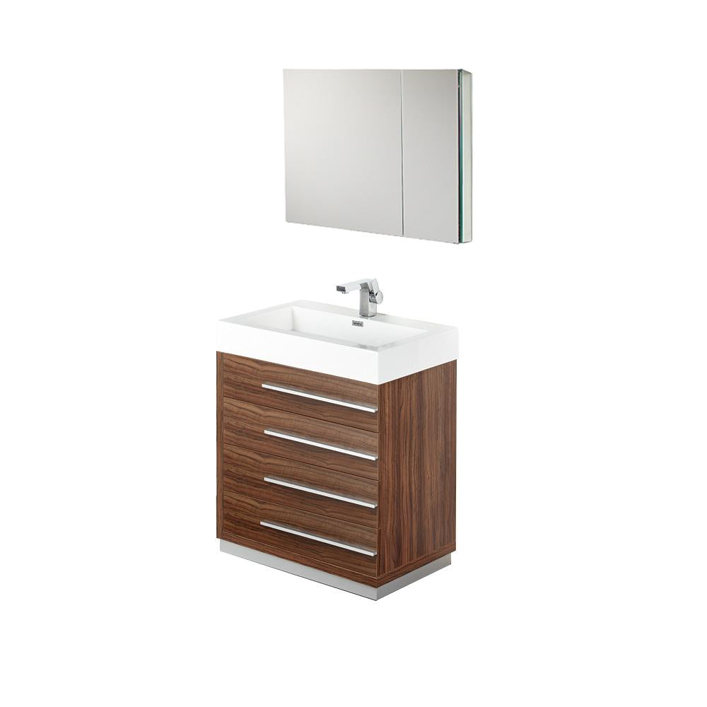 Fresca Livello 30" Walnut Modern Bathroom Vanity w/ Medicine Cabinet