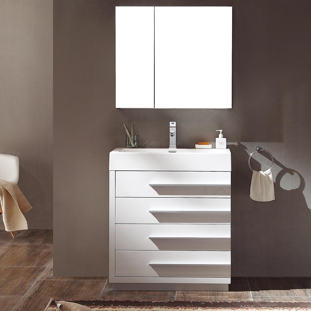 Fresca Livello 30" White Modern Bathroom Vanity w/ Medicine Cabinet