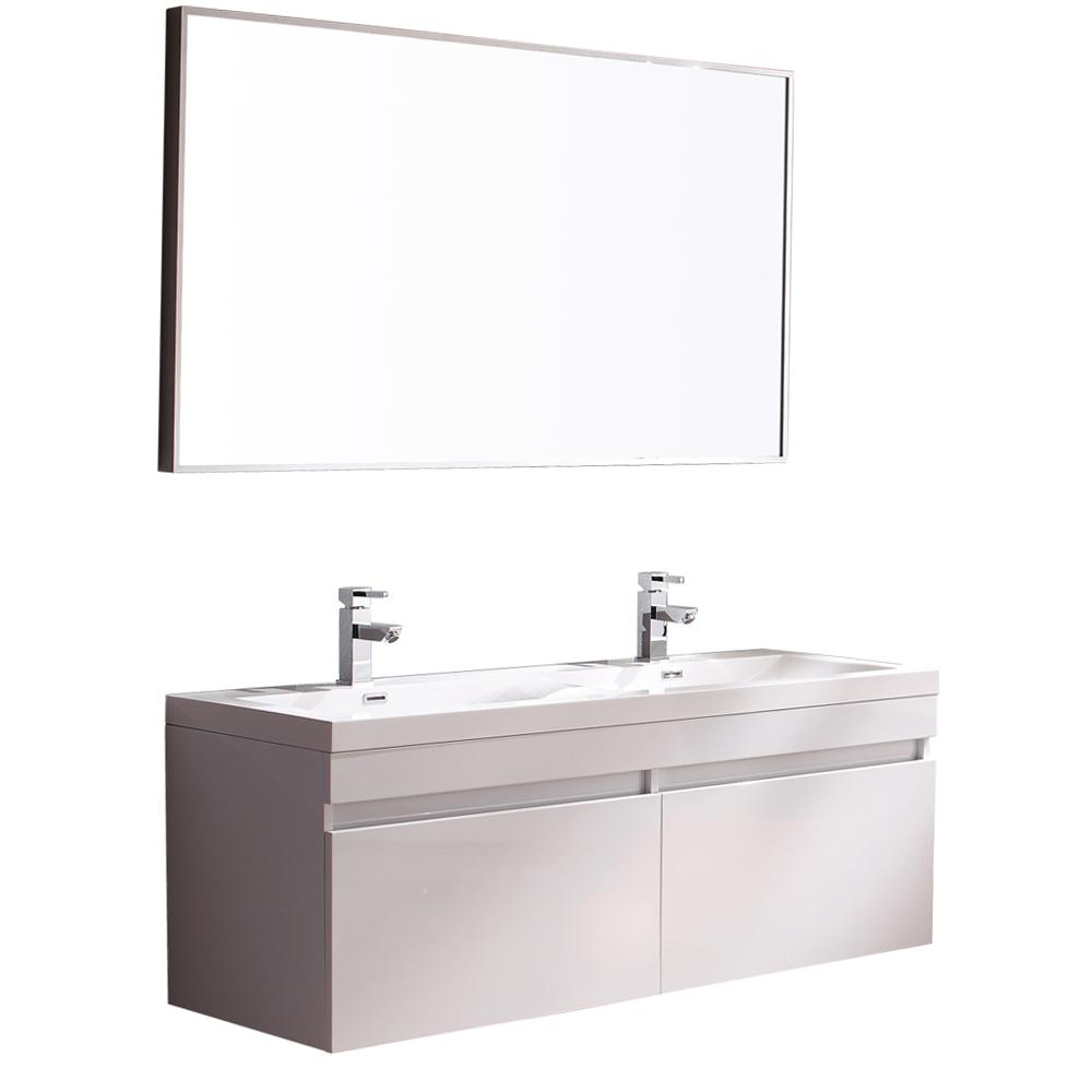 Fresca Largo 57" White Modern Bathroom Vanity w/ Wavy Double Sinks