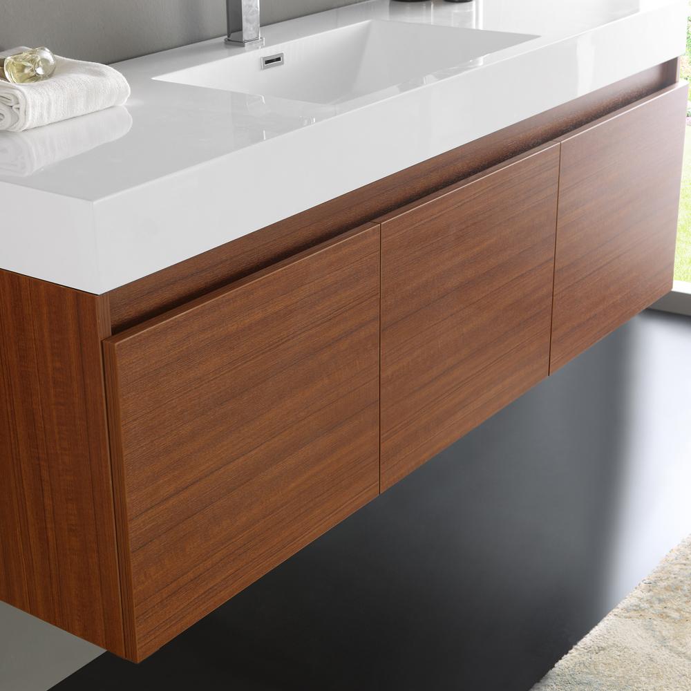 Fresca Mezzo 60" Teak Wall Hung Single Sink Modern Bathroom Vanity w/ Medicine Cabinet