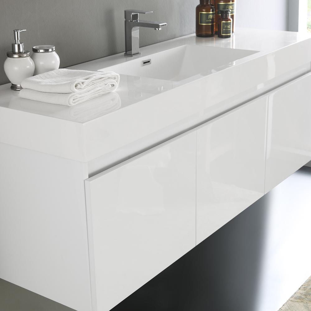 Fresca Mezzo 60" White Wall Hung Single Sink Modern Bathroom Vanity w/ Medicine Cabinet