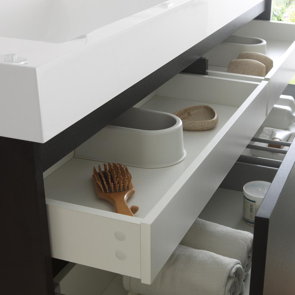 Fresca Mezzo 60" Black Wall Hung Double Sink Modern Bathroom Vanity w/ Medicine Cabinet