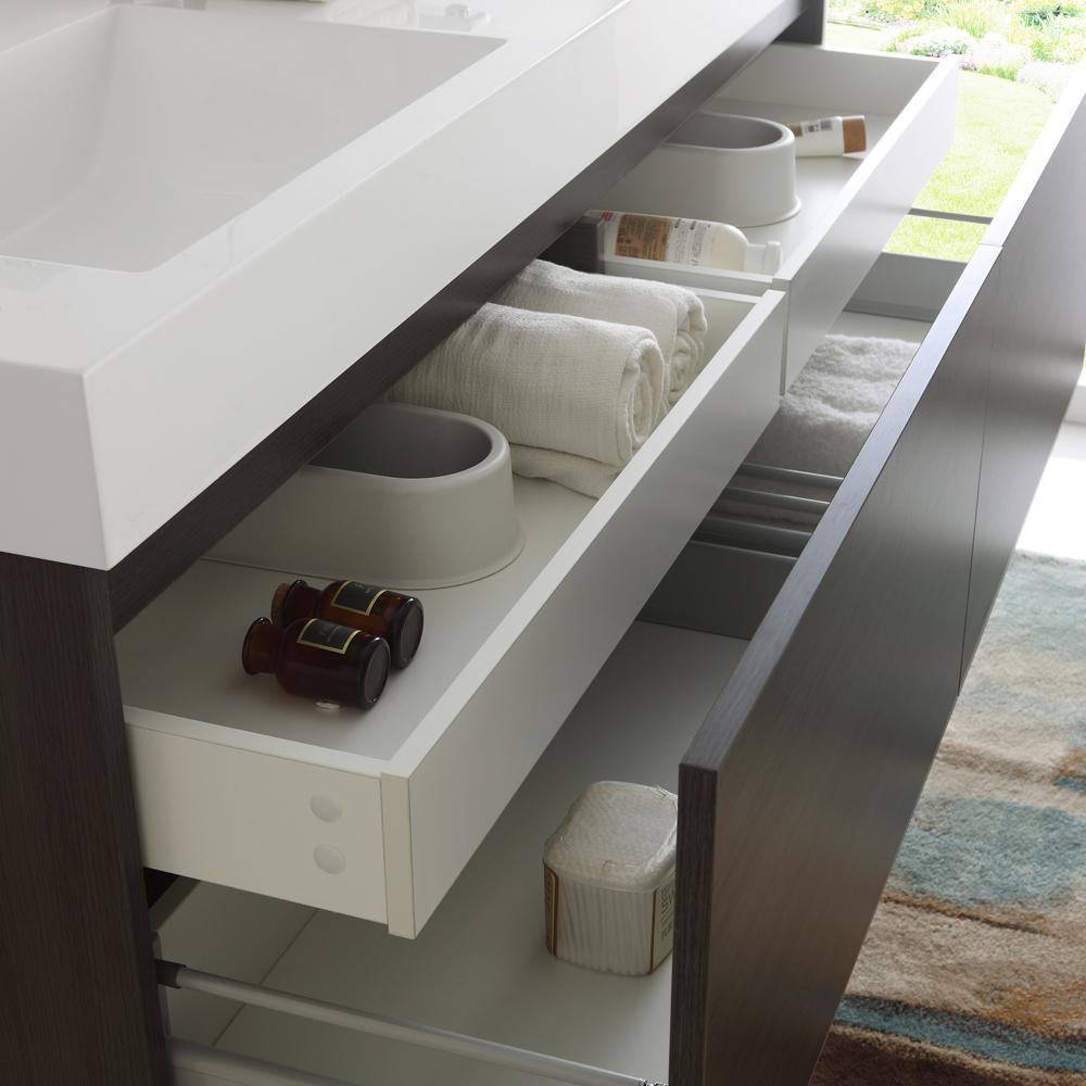 Fresca Mezzo 60" Gray Oak Wall Hung Double Sink Modern Bathroom Vanity w/ Medicine Cabinet