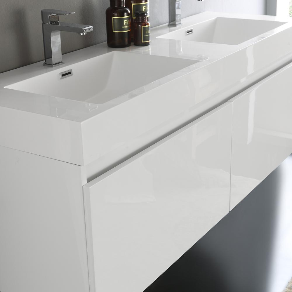 Fresca Mezzo 60" White Wall Hung Double Sink Modern Bathroom Vanity w/ Medicine Cabinet