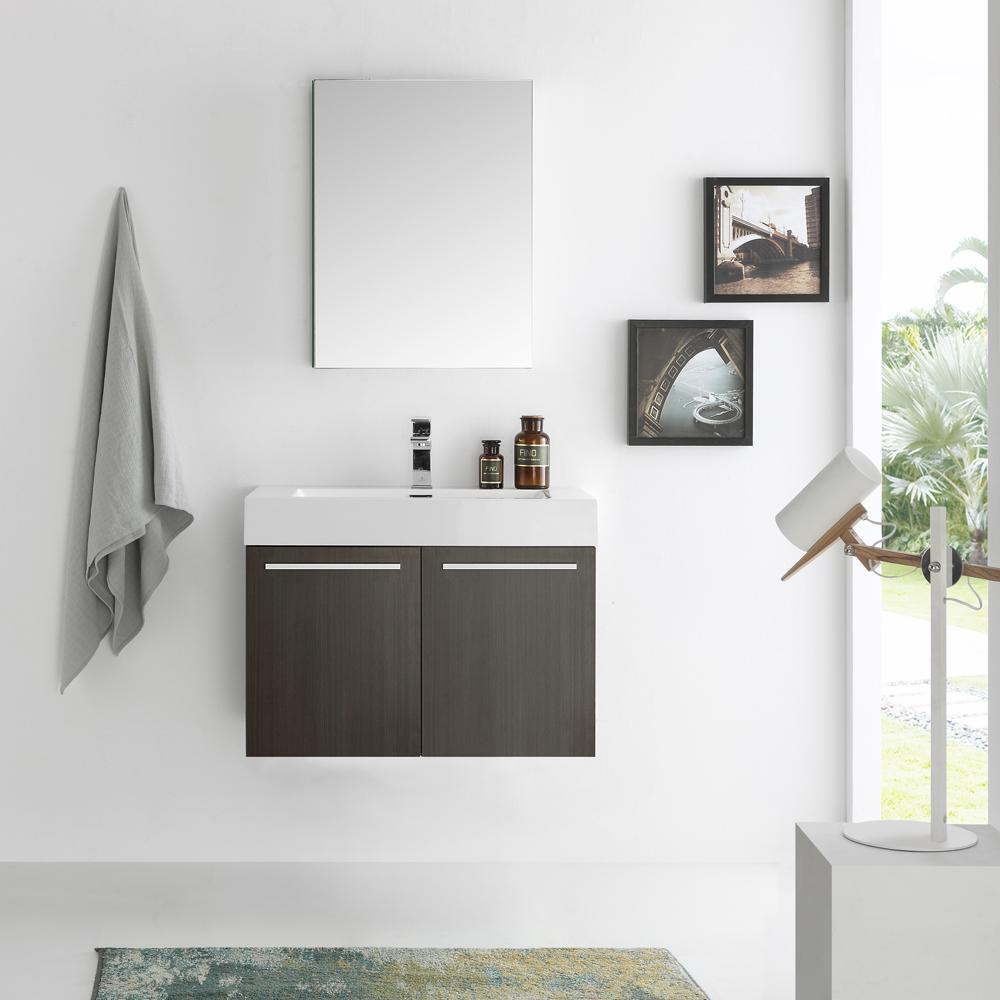 Fresca Vista 30" Gray Oak Wall Hung Modern Bathroom Vanity w/ Medicine Cabinet