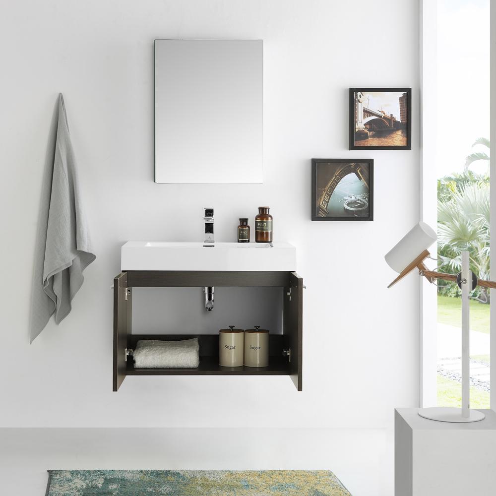 Fresca Vista 30" Gray Oak Wall Hung Modern Bathroom Vanity w/ Medicine Cabinet