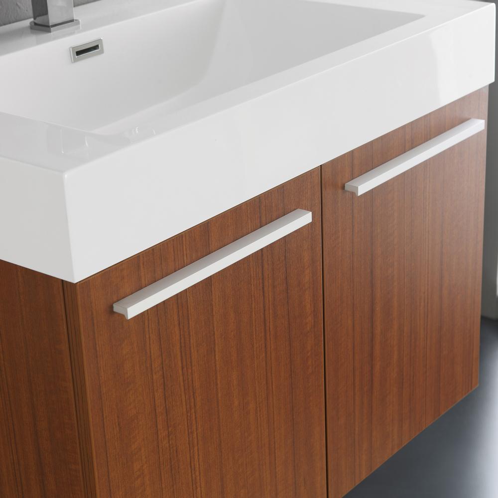 Fresca Vista 30" Teak Wall Hung Modern Bathroom Vanity w/ Medicine Cabinet