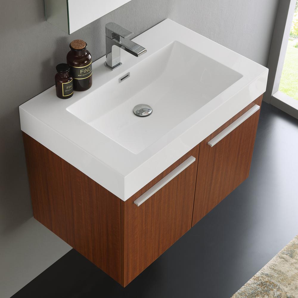 Fresca Vista 30" Teak Wall Hung Modern Bathroom Vanity w/ Medicine Cabinet