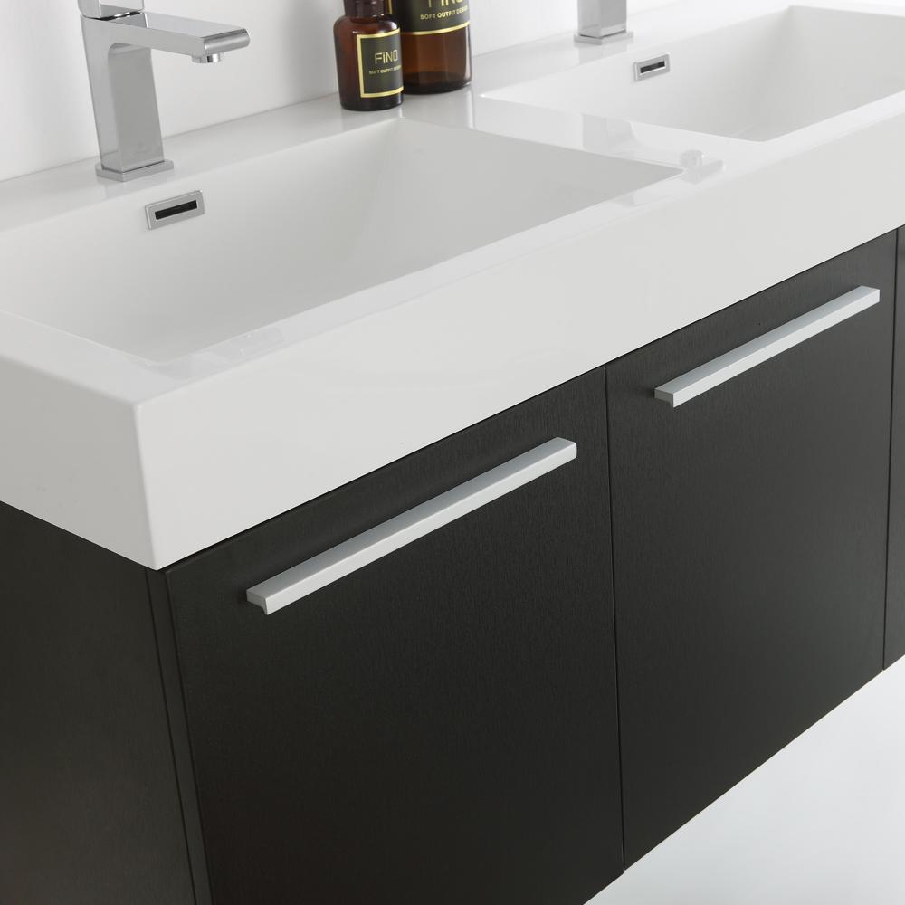 Fresca Vista 48" Black Wall Hung Double Sink Modern Bathroom Vanity w/ Medicine Cabinet