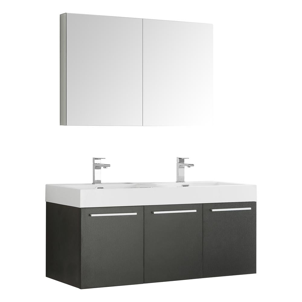 Fresca Vista 48" Black Wall Hung Double Sink Modern Bathroom Vanity w/ Medicine Cabinet