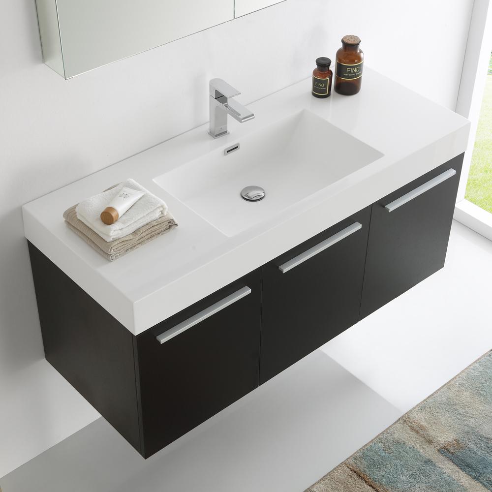 Fresca Vista 48" Black Wall Hung Modern Bathroom Vanity w/ Medicine Cabinet