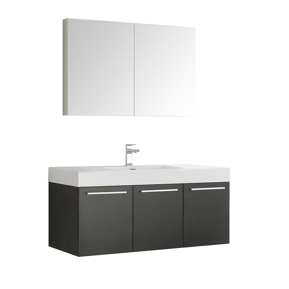 Fresca Vista 48" Black Wall Hung Modern Bathroom Vanity w/ Medicine Cabinet