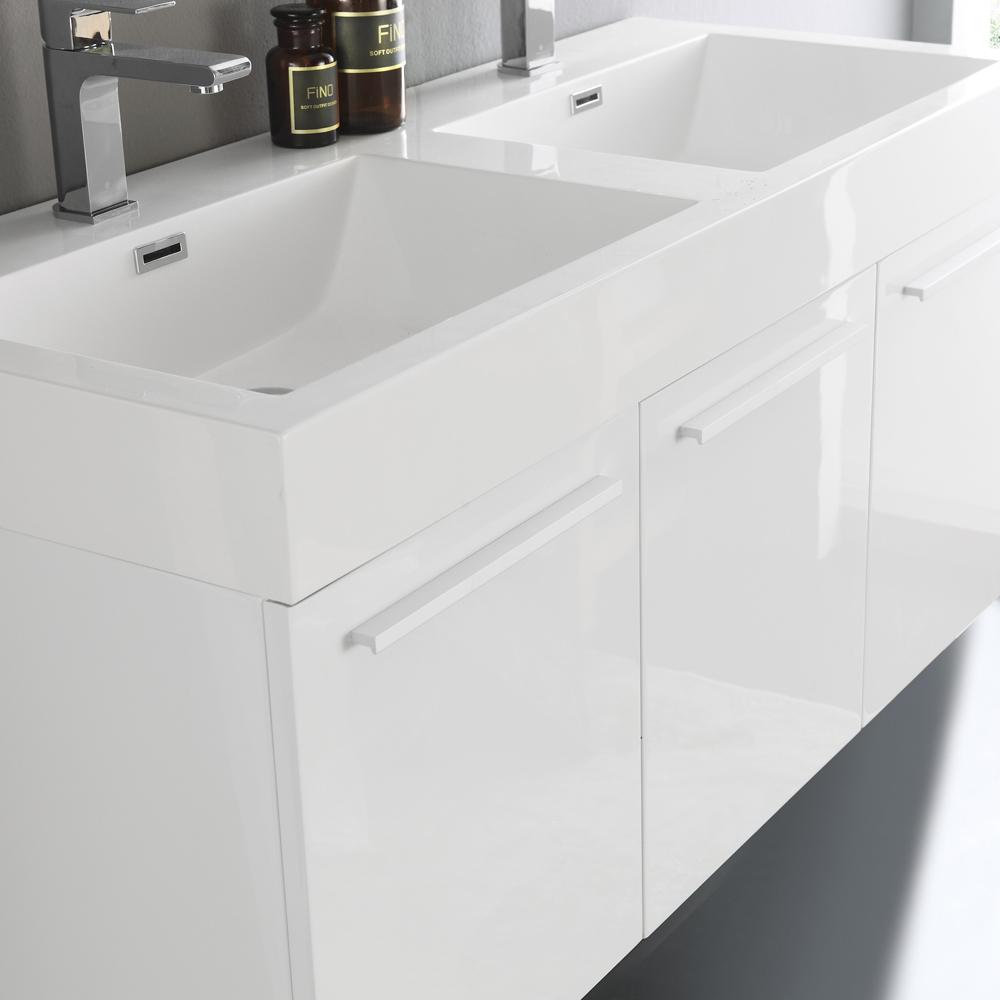 Fresca Vista 48" White Wall Hung Double Sink Modern Bathroom Vanity w/ Medicine Cabinet