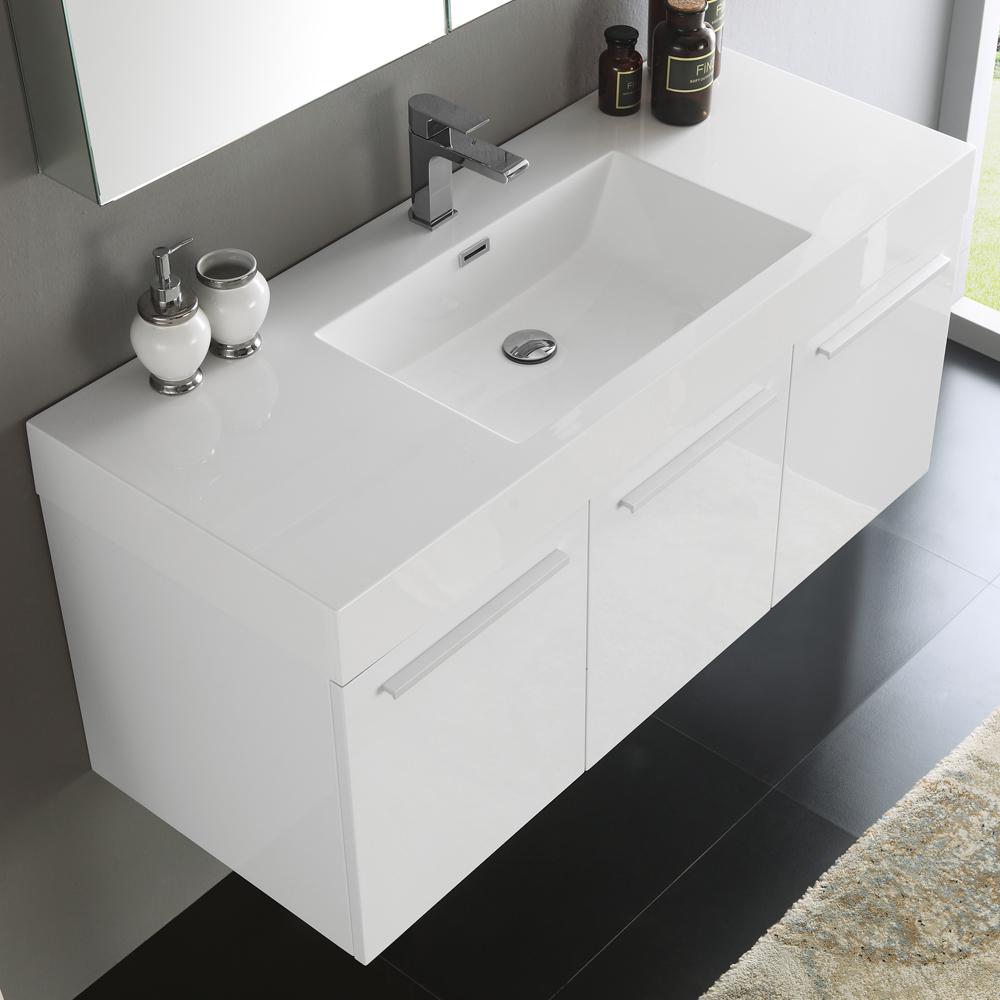 Fresca Vista 48" White Wall Hung Modern Bathroom Vanity w/ Medicine Cabinet