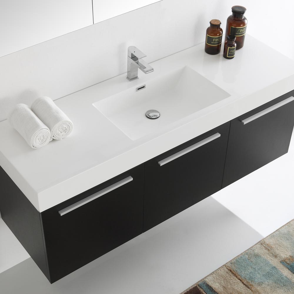 Fresca Vista 60" Black Wall Hung Single Sink Modern Bathroom Vanity w/ Medicine Cabinet