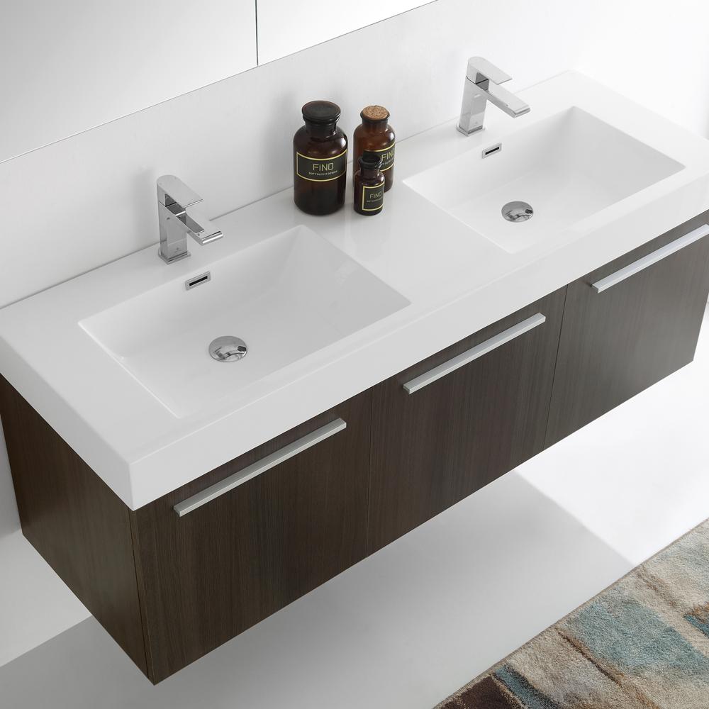 Fresca Vista 60" Gray Oak Wall Hung Double Sink Modern Bathroom Vanity w/ Medicine Cabinet