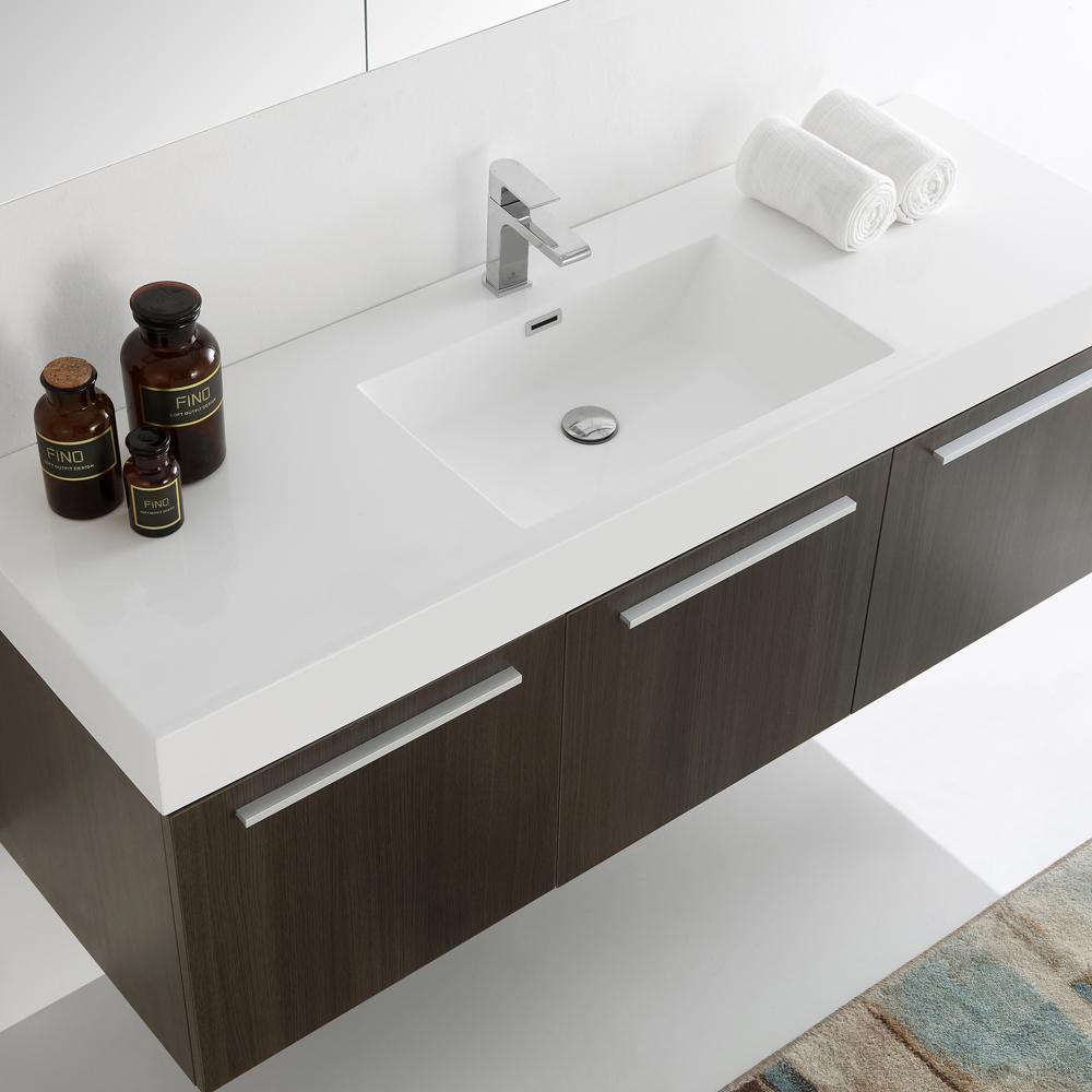 Fresca Vista 60" Gray Oak Wall Hung Single Sink Modern Bathroom Vanity w/ Medicine Cabinet