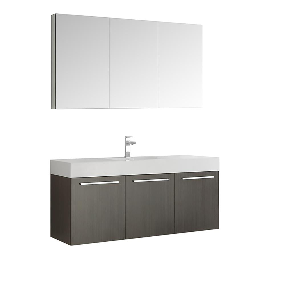 Fresca Vista 60" Gray Oak Wall Hung Single Sink Modern Bathroom Vanity w/ Medicine Cabinet