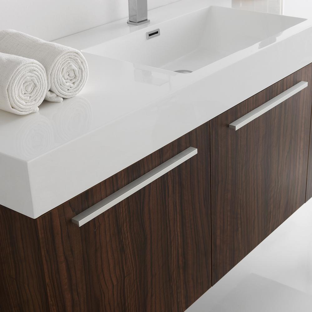 Fresca Vista 60" Walnut Wall Hung Single Sink Modern Bathroom Vanity w/ Medicine Cabinet