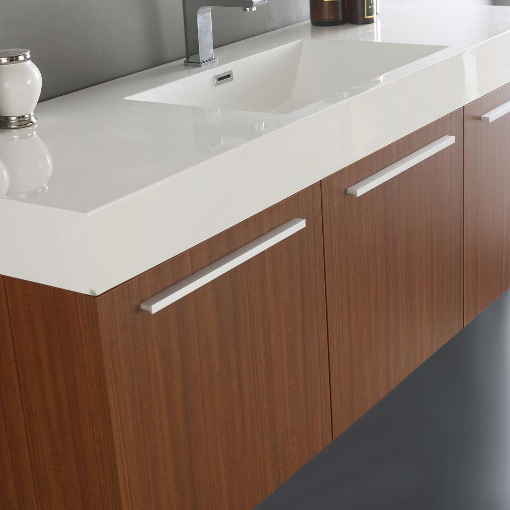 Fresca Vista 60" Teak Wall Hung Single Sink Modern Bathroom Vanity w/ Medicine Cabinet