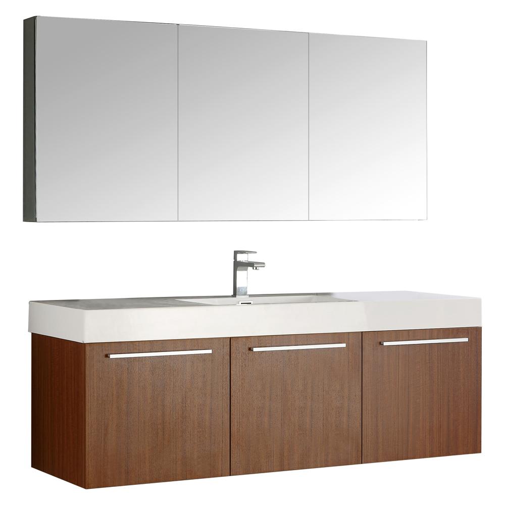 Fresca Vista 60" Teak Wall Hung Single Sink Modern Bathroom Vanity w/ Medicine Cabinet