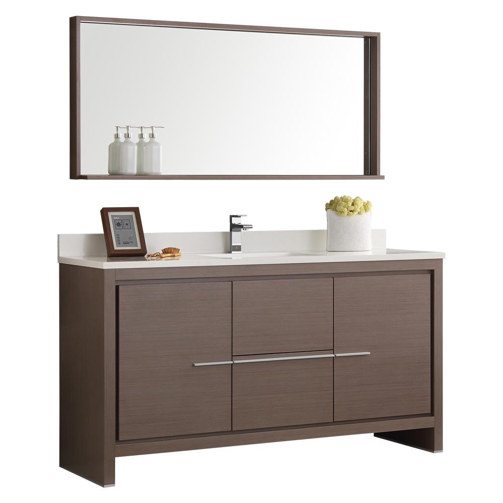 Fresca Allier 60" Gray Oak Modern Single Sink Bathroom Vanity w/ Mirror